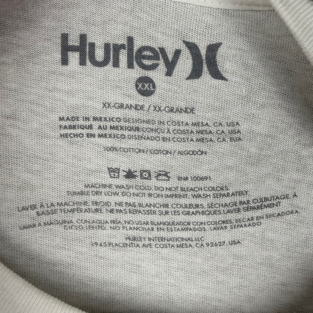 Hurley Mens XXL Graphic T-Shirt White Blue Wave Logo Short Sleeve Cotton Tee - Picture 3 of 7